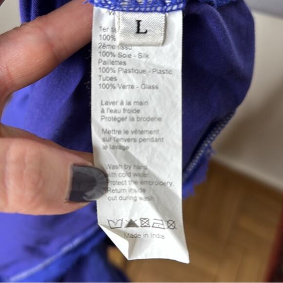 LANVIN Blue Knit Embellished Chiffon Trimmed Tee - Picture 8 of 8